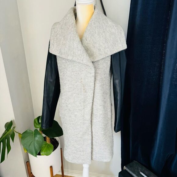 Express Shawl Collar Faux Leather Sleeve Zip Coat, Size Small, Gray/Black, NWOT - Picture 2 of 14